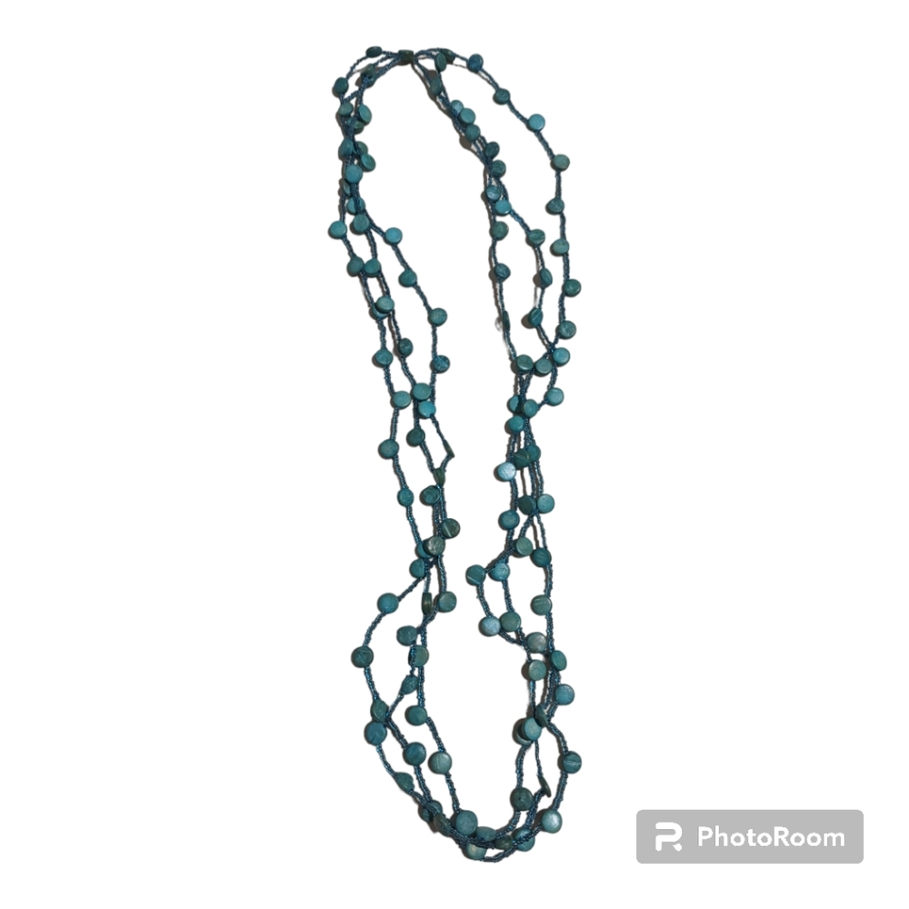 Vintage Women's Triple Strand Extra Long Beaded Blue Necklace